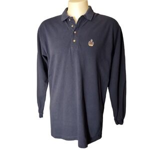 Bugle Boy Polo Shirt Mens XL Blue Long Sleeve Crest Log Preppy Vintage Norm Core